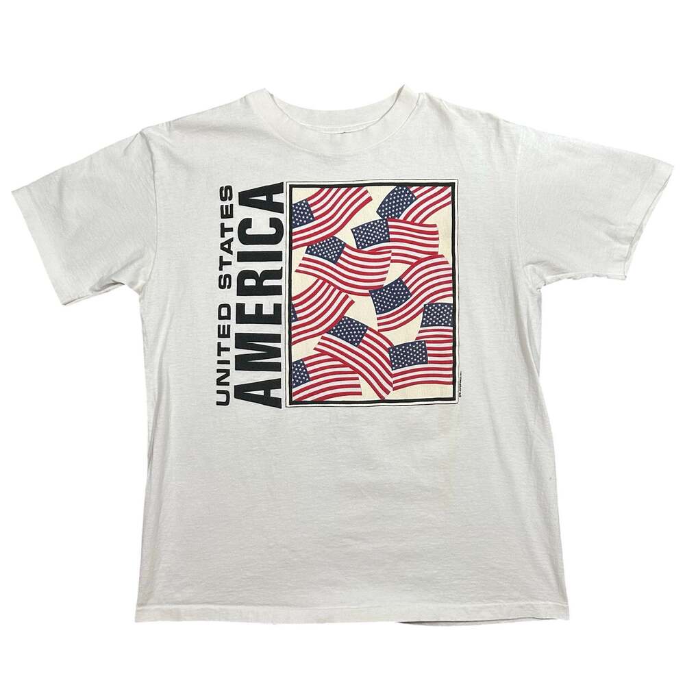 Vintage 90s United States Of America T-Shirt Men’s Large Flags Tee Single Stitch